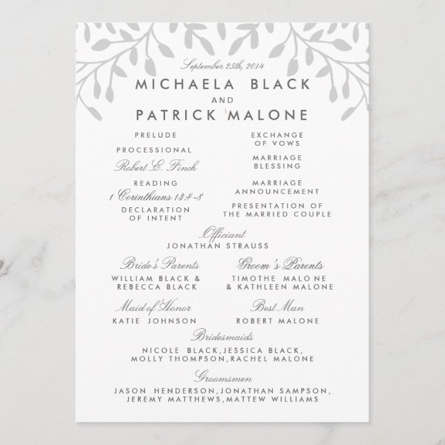 Secret Garden Wedding Program Programme (Front)
