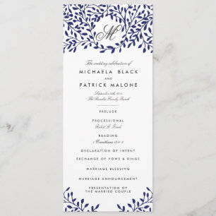 Secret Garden Wedding Programs - Navy Programme