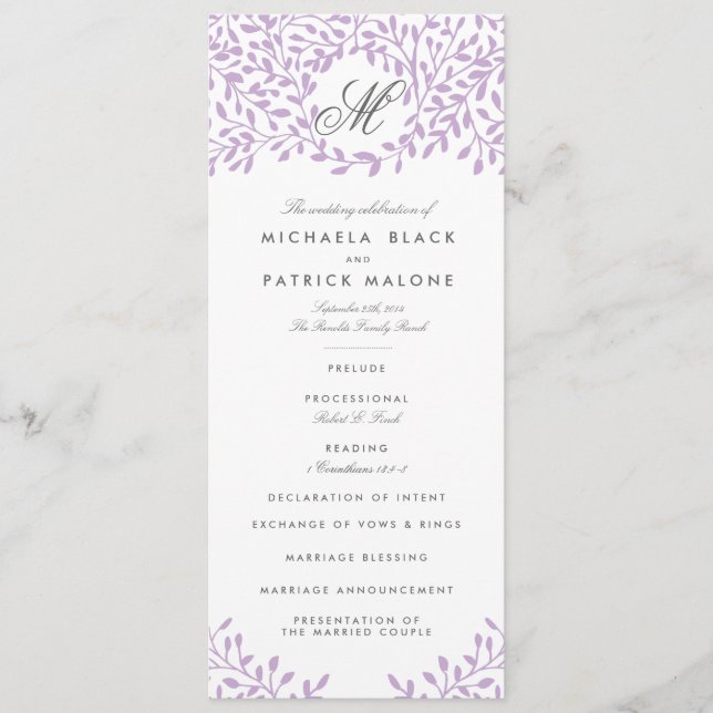 Secret Garden Wedding Programs - Orchid Programme (Front)