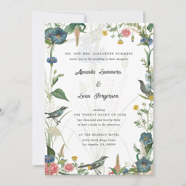 Secret Garden Wildflowers Wedding Invitation (Front)