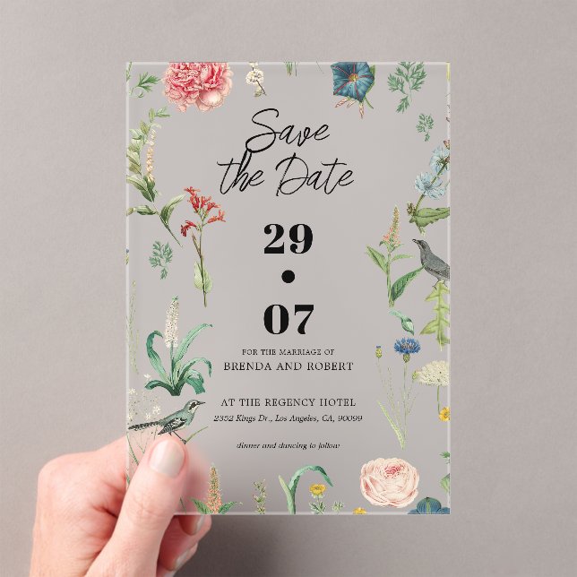 Secret Garden Wildflowers Wedding Save The Date Acrylic Invitations (Insitu (Handheld))