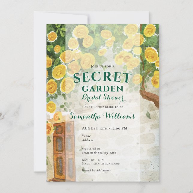 Secret Garden Yellow Roses Enchanted Bridal Shower Invitation (Front)
