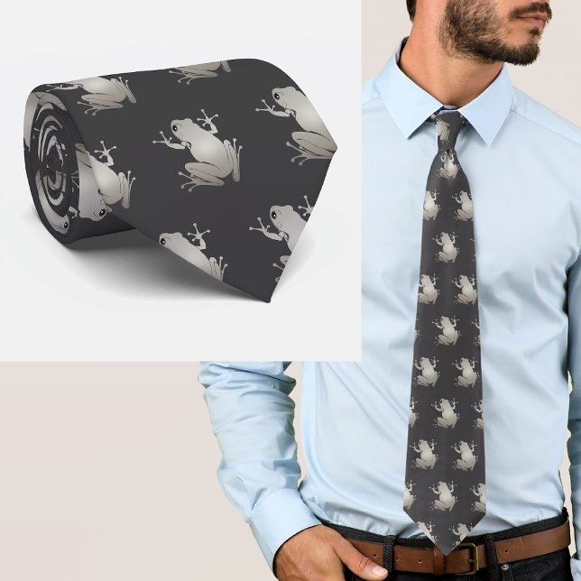 Secret Heart Silver Frog Minimalist Graphic Tie (Creator Uploaded)