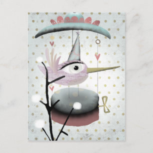 Secret musical carrousel bird postcard
