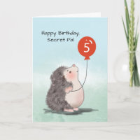 Secret Pal 5th Birthday Cute Hedgehog with Balloon