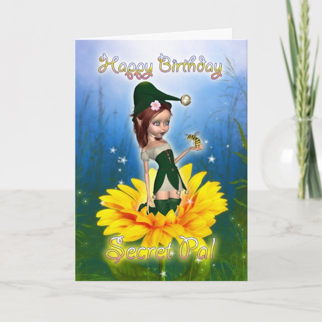 Secret Pal, Birthday Card - Fantasy Cute Elf On Su (Front)