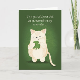 Secret Pal St. Patricks Day Cute Kitten Shamrock Card