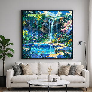 Secret Pond - Colourful Nature Illustration Style  Poster