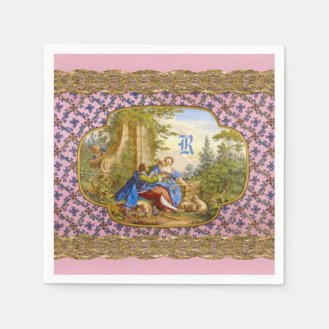 Secret Romance Baroque Girly Monogram Napkin (Front)