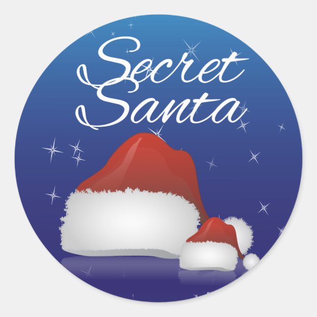 Secret Santa, Blue/Hat Classic Round Sticker (Front)
