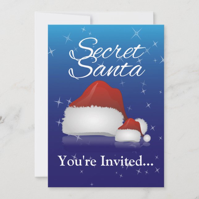 Secret Santa, Blue/Hat Invitation (Front)