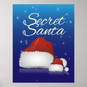 Secret Santa, Blue/Hat Poster