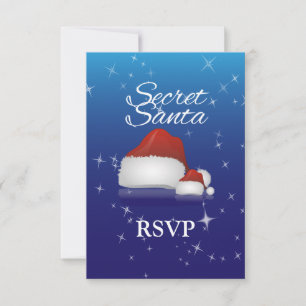 Secret Santa, Blue/Hat RSVP Card