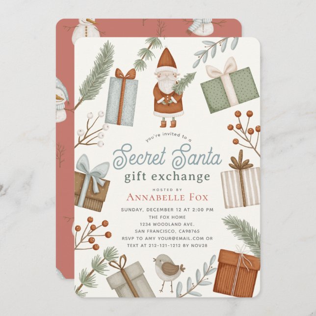Secret Santa Christmas Gift Exchange Holiday Party Invitation (Front/Back)