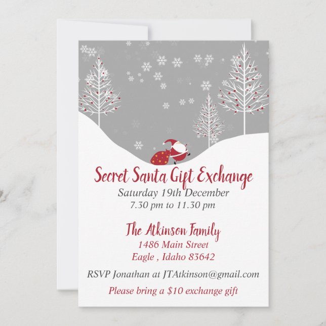 Secret Santa Christmas Gift Exchange Party Invitation (Front)