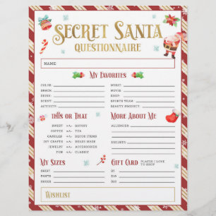 Secret Santa Christmas Gift Exchange Questionnaire Flyer