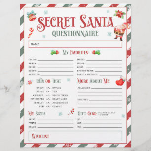 Secret Santa Christmas Gift Exchange Questionnaire Flyer