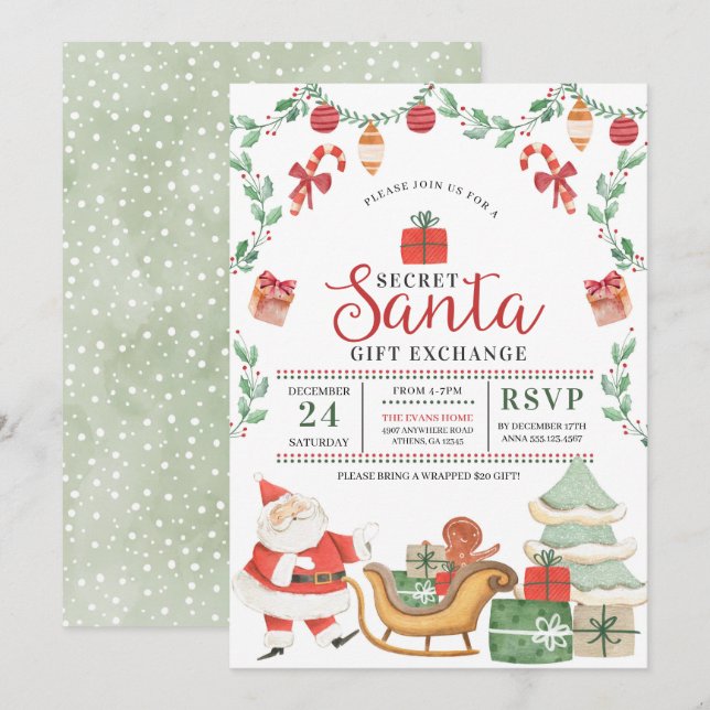 Secret Santa Christmas Holiday Gift Exchange Invitation (Front/Back)