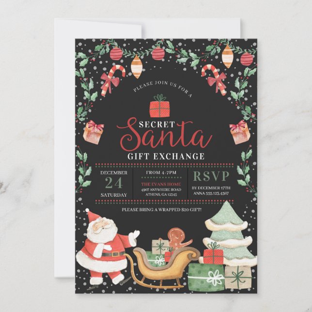 Secret Santa Christmas Holiday Gift Exchange Invitation (Front)