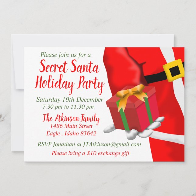 Secret Santa Christmas Holiday Gift Exchange Party Invitation (Front)