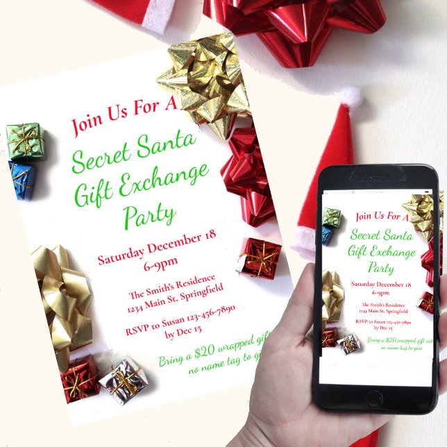 Secret Santa Christmas Party Gift Exchange Invitation (Creator Uploaded)
