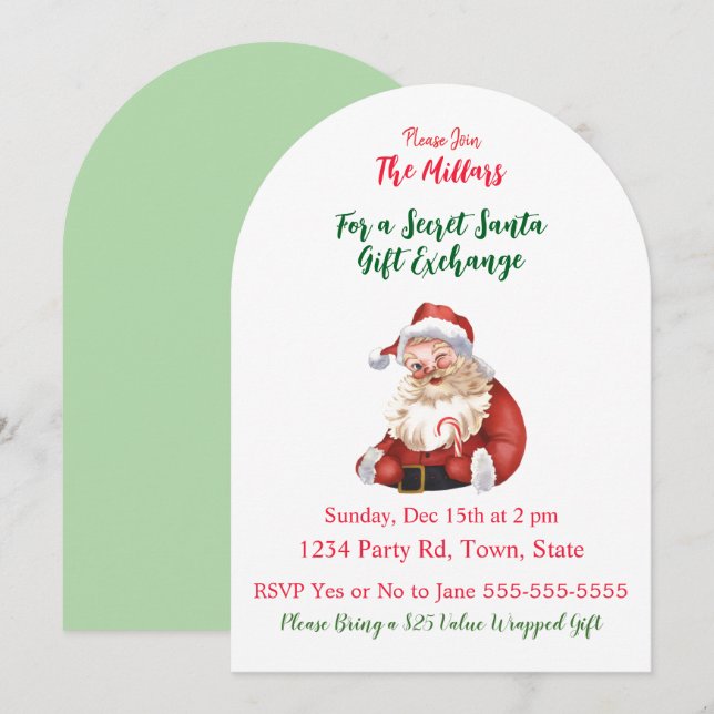 SECRET SANTA Christmas Party Invitation (Front/Back)