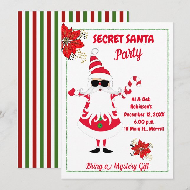 Secret Santa Christmas Party Invitation (Front/Back)