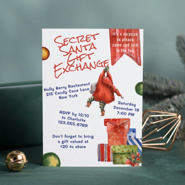 Secret Santa Christmas Party Modern Watercolor Invitation (Creator Uploaded)
