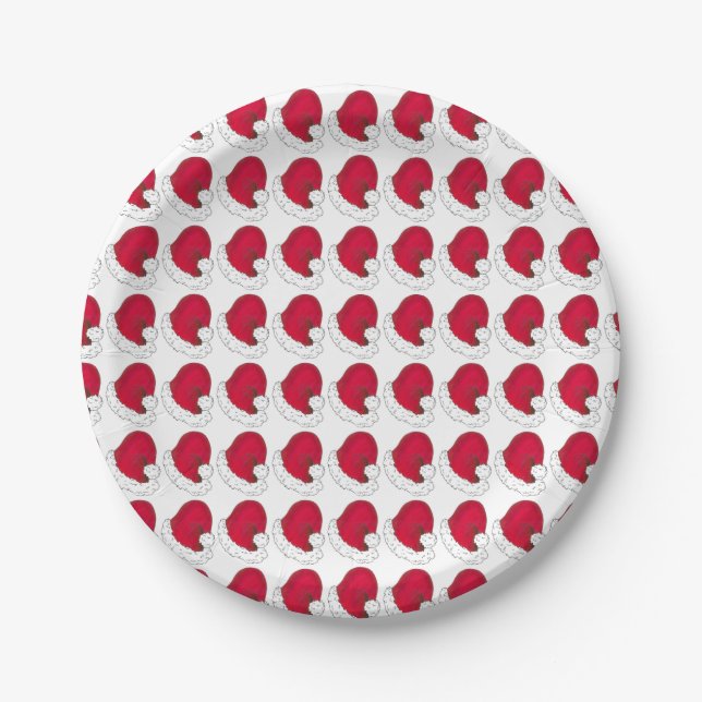 Secret Santa Claus Father Christmas Red Hat Paper Plate (Front)