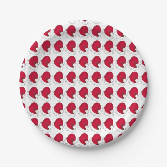 Secret Santa Claus Father Christmas Red Hat Paper Plate (Front)
