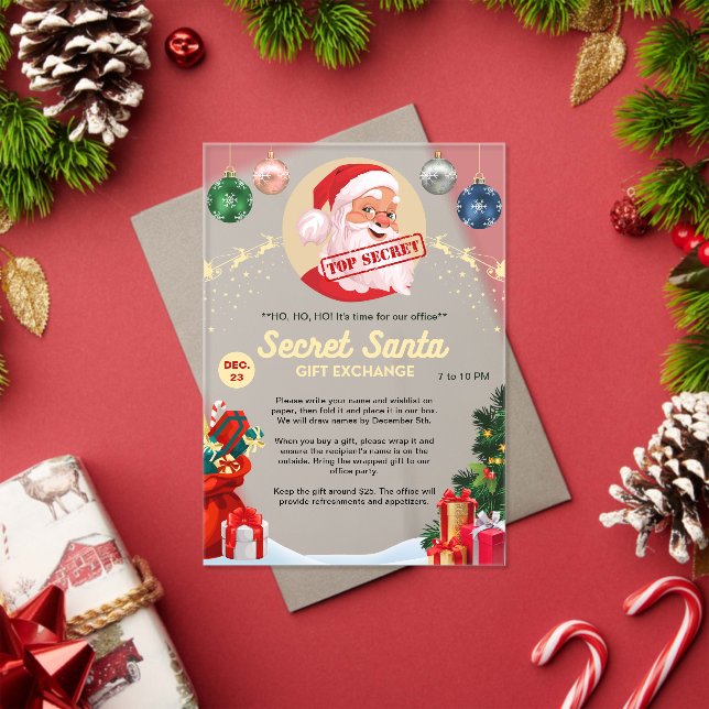 Secret Santa Gift Exchange Christmas Event Party Acrylic Invitations (Insitu (Holiday))