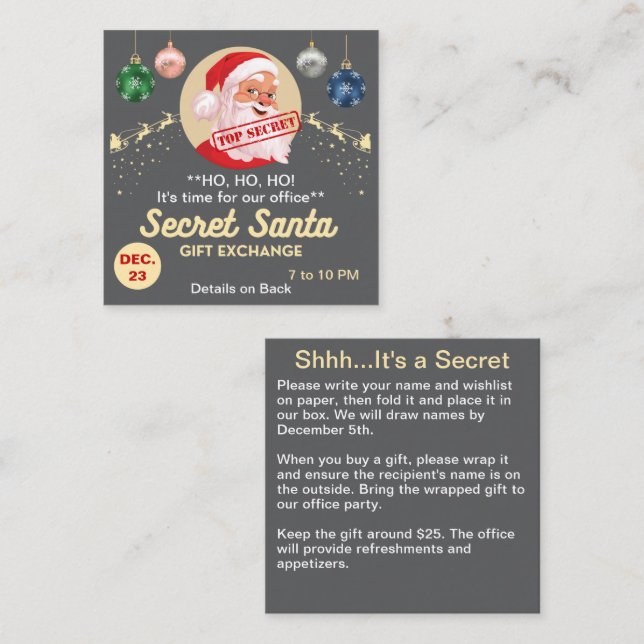 Secret Santa Gift Exchange Grey Party Small Invite (Front/Back)