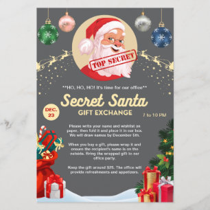 Secret Santa Gift Exchange Grey Xmas Event Party Flyer