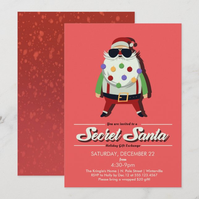 Secret Santa Gift Exchange Holiday Party Invite (Front/Back)