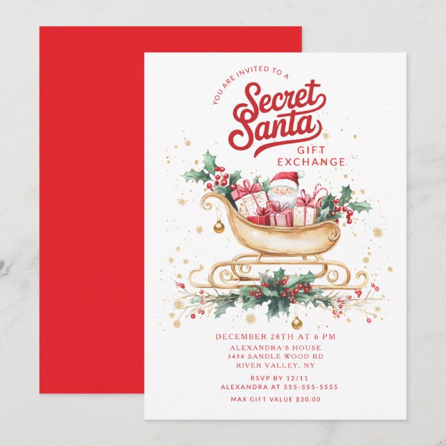 Secret Santa Gift Exchange Invitation (Front/Back)