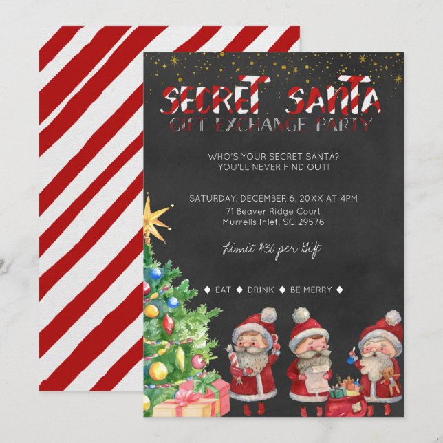 Secret Santa Gift Exchange Party Invitation (Front/Back)