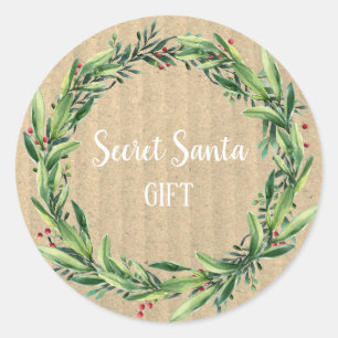 Secret Santa Gift Floral Wreath Funny Classic Round Sticker