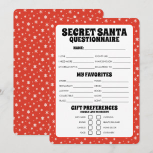 Secret Santa Gift Questionnaire Holiday Card