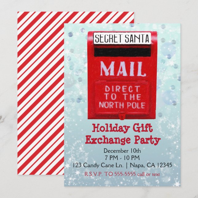 Secret Santa Mail Box Holiday Gift Exchange Party Invitation (Front/Back)