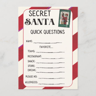 Secret Santa Questionnaire Cards