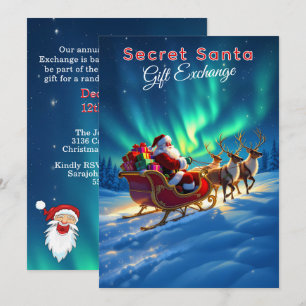 Secret Santa Sleigh & Northern Lights 5x7 Party Invitation
