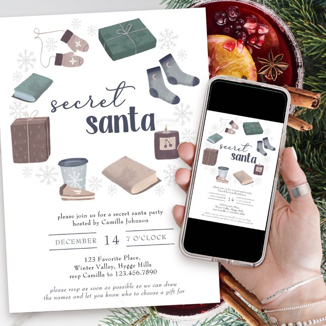 Secret Santa Winter Wreath Gift Exchange Party Invitation (Secret Santa holiday gift exchange party invitation)