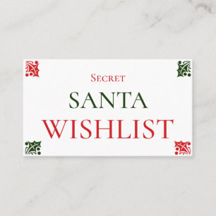 Secret Santa Wishlist Christmas Gift Exchange Game Business Card