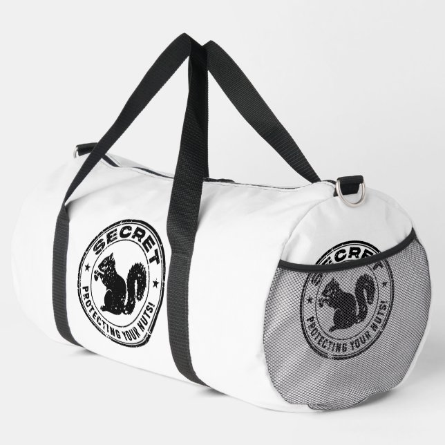 Secret Squirrel "Protecting Your Nuts" Distressed Duffle Bag (Right Corner)
