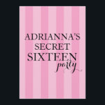 Secret Surprise Sweet Sixteen Party Pink Stripes Invitation<br><div class="desc">Secret Surprise Sweet Sixteen Party Pink Stripes</div>