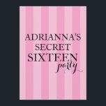 Secret Surprise Sweet Sixteen Party Pink Stripes Invitation<br><div class="desc">Secret Surprise Sweet Sixteen Party Pink Stripes</div>