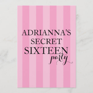 Secret Surprise Sweet Sixteen Party Pink Stripes Invitation
