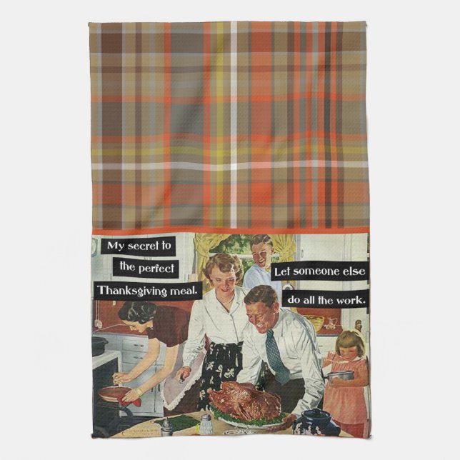 Secret to the Perfect Thanksgiving Dinner Plaid Tea Towel (Vertical)