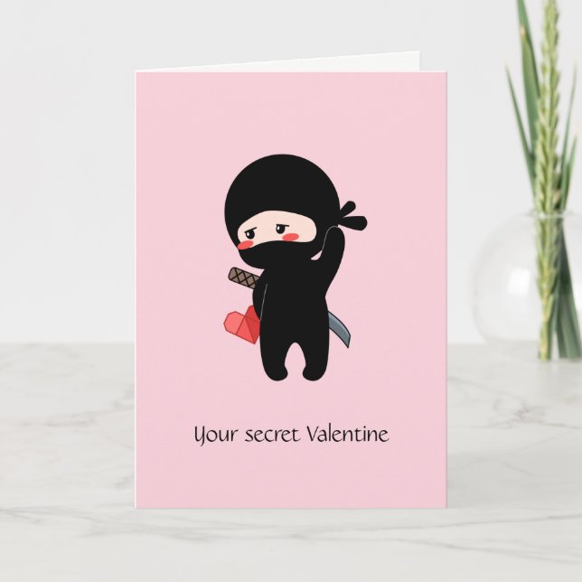 Secret Valentine Ninja Origami Paper Heart Pink Holiday Card (Front)