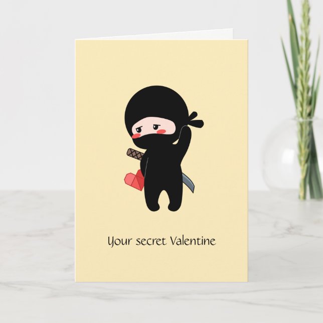 Secret Valentine Ninja Origami Paper Heart Yellow Holiday Card (Front)